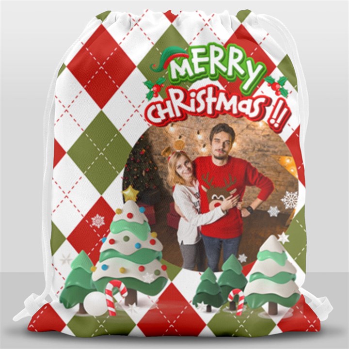 Personalized Photo Any Text Xmas Drawstring Bag Drawstring Bag (Large)