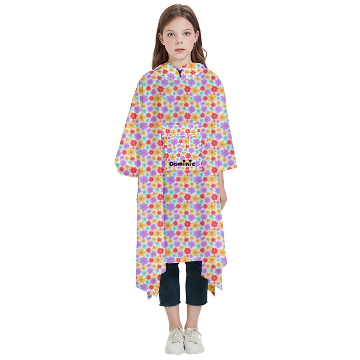 Personalized Name Colorful Flower Kids  Hooded Rain Ponchos