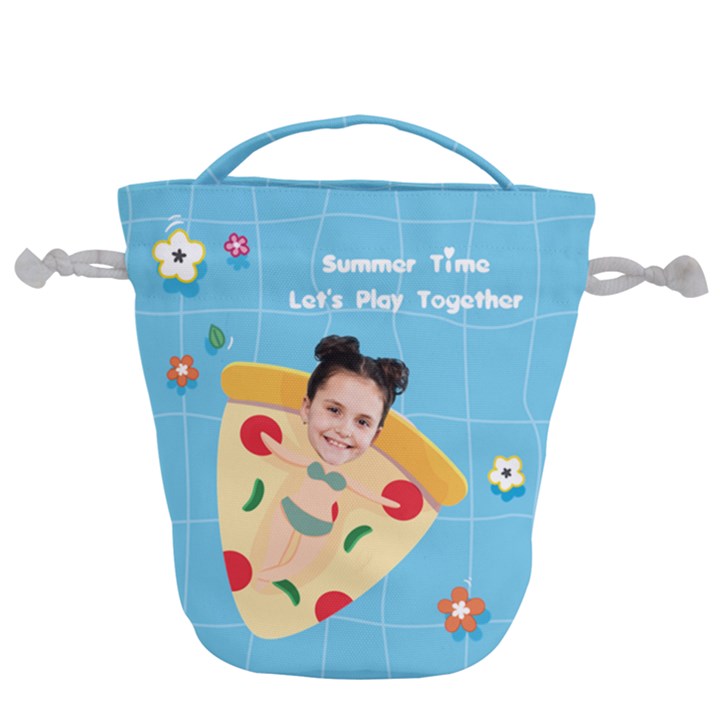 Custom Any Text Name Photo Pizza Swim rings  Drawstring Bucket Bag