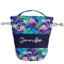 Custom Name Flamingo Leaf Drawstring Bucket Bag View1