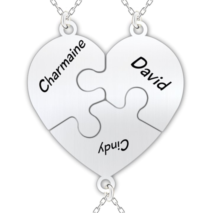 Personalized 3Names Puzzle Heart 925 Sterling Silver Pendant Necklace