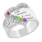 Diamond 7 Name Heart Ring 925 Sterling Silver Ring Front