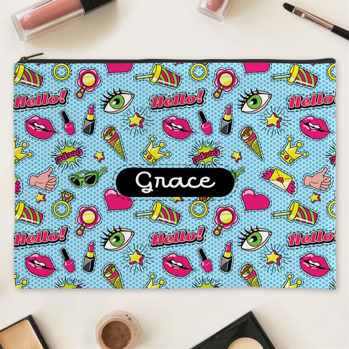 Personalized Girly Pattern Name Cosmetic Bag Cosmetic Bag (XXXL)