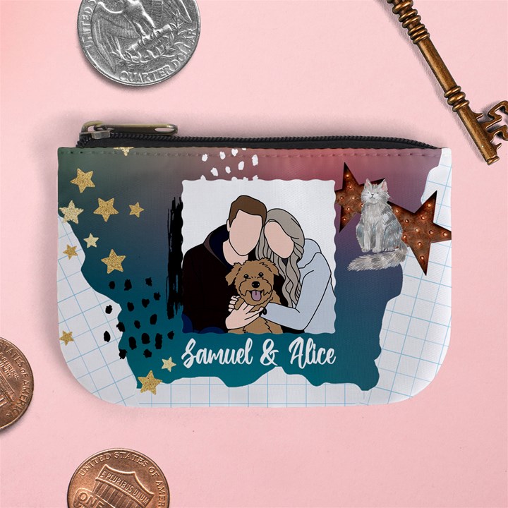 Personalized Photo Illustration Lover Name Mini Coin Purse Mini Coin Purse
