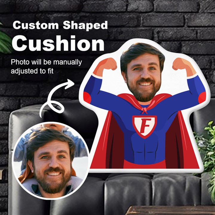 Personalized Photo in Super Dad Father Cartoon Style Custom Shaped Cushion Cut To Shape Cushion Case