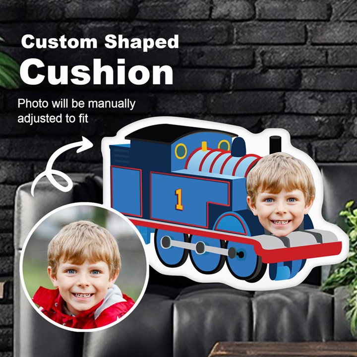 Personalized Photo in Train head Cartoon Style Custom Shaped Cushion Cut To Shape Cushion Case