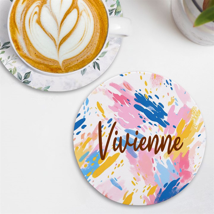 Personalized Colorful Brush Name Round Tile Coaster UV Print Round Tile Coaster