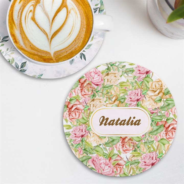Personalized Hand Drawn Floral Any Text Name Wireless Fast Charger UV Print Round Tile Coaster