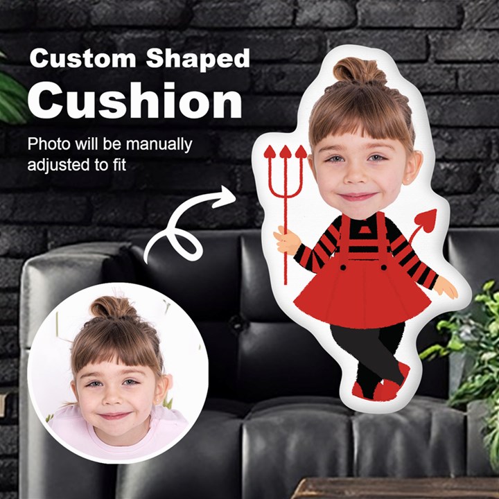 Personalized Photo in Devil Cartoon Style Custom Shaped Cushion Cut To Shape Cushion Case