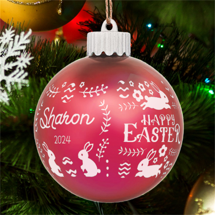 Personalized Easter Day Rabbit Egg Name LED Glass Sphere Ornament