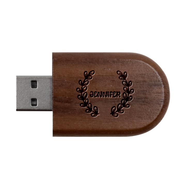 Personalized Leaf Frame Name Wood Oval USB Flash Drive Wood Oval USB Flash Drive