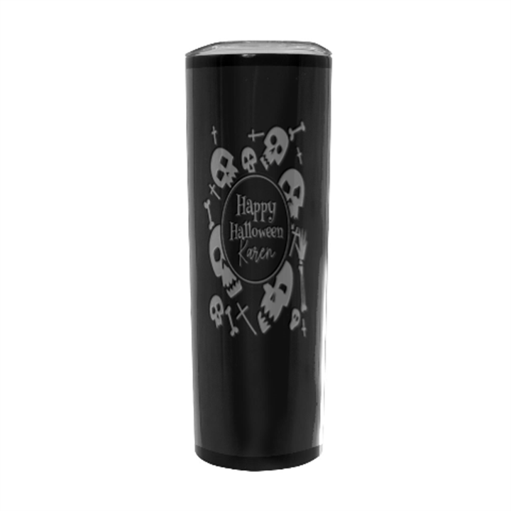 Personalized Halloween Bones Badge Name Any Text Stainless Steel Travel Tumbler 20oz Stainless Steel Travel Tumbler (Black)