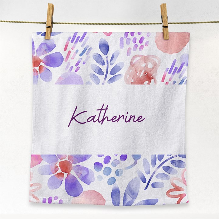 Personalized Name Any Text Water Color Flower Face Towel Face Towel