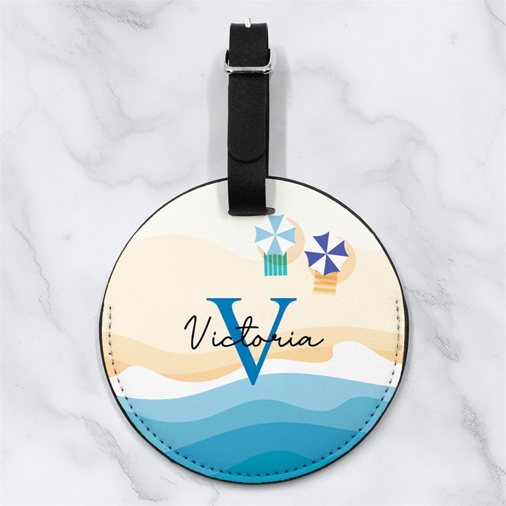 Custom Initial Name Beach Nappa Leather Luggage Tag Round