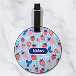 Custom Strawberry Name Any Text Nappa Leather Luggage Tag Round Back